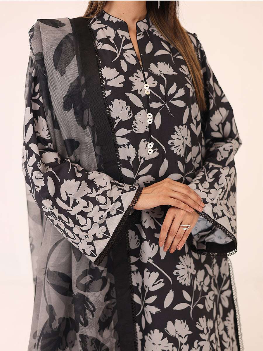 1 & Get 1 Free - MONOCHROME DIGITAL PRINTED LAWN SILK SUIT