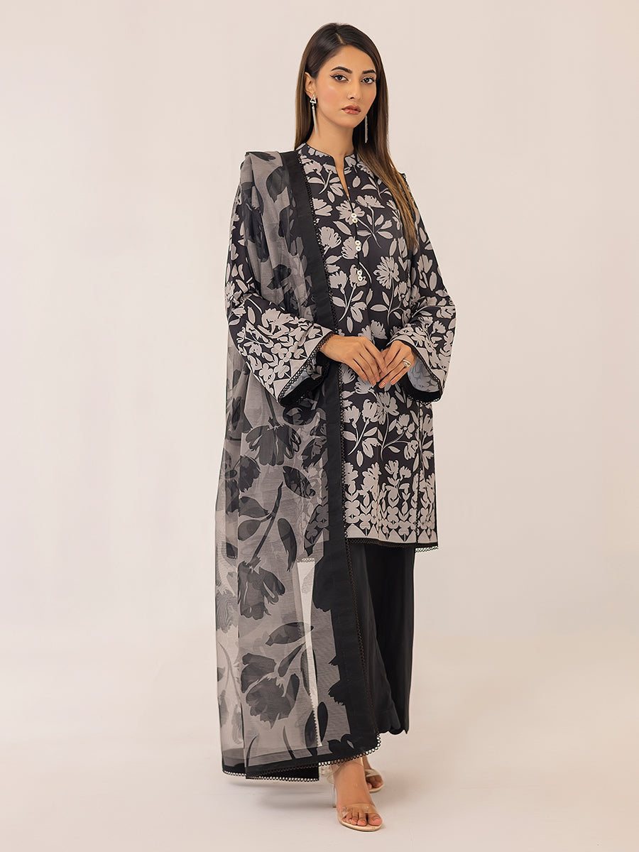 1 & Get 1 Free - MONOCHROME DIGITAL PRINTED LAWN SILK SUIT