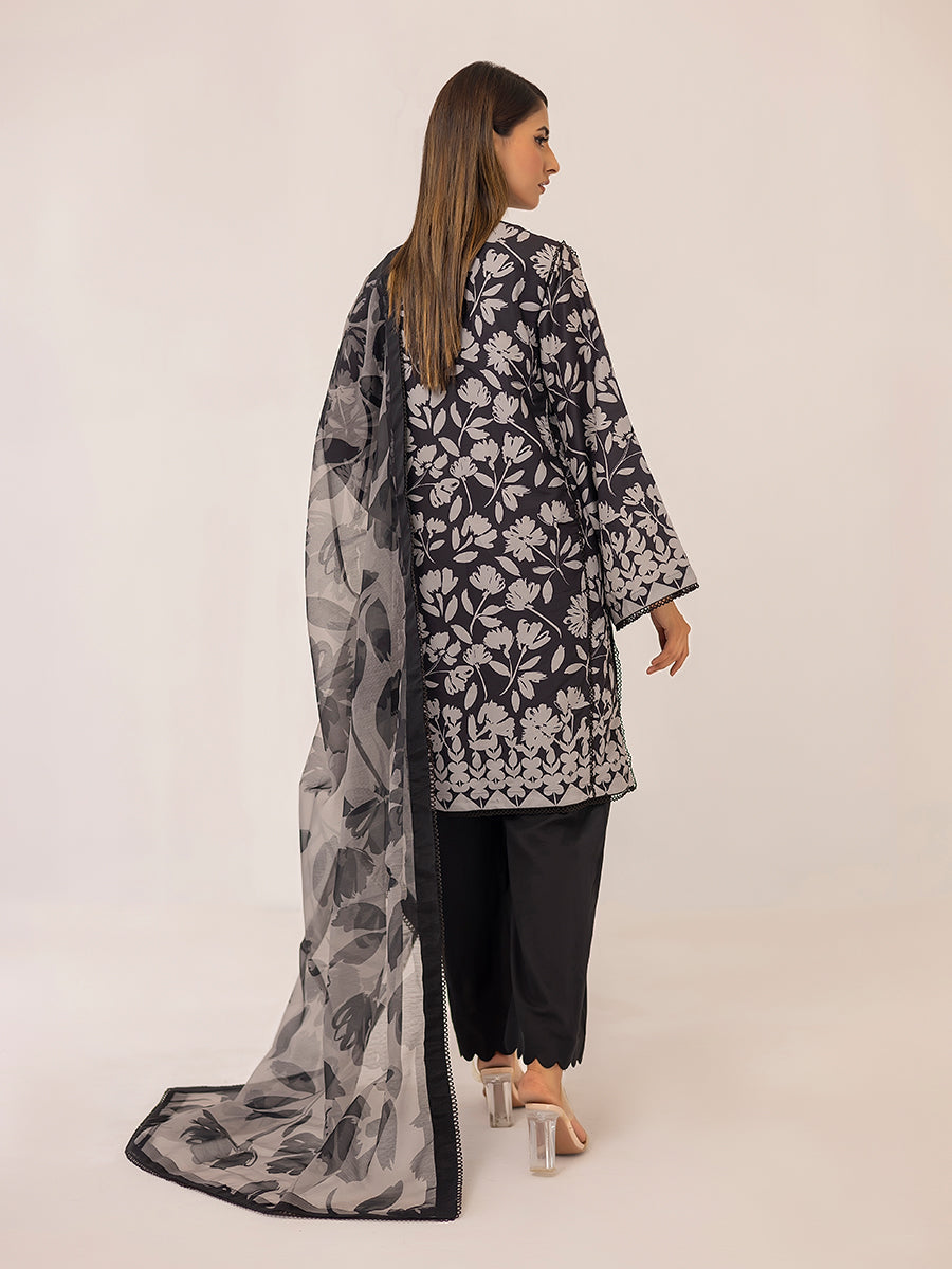 1 & Get 1 Free - MONOCHROME DIGITAL PRINTED LAWN SILK SUIT