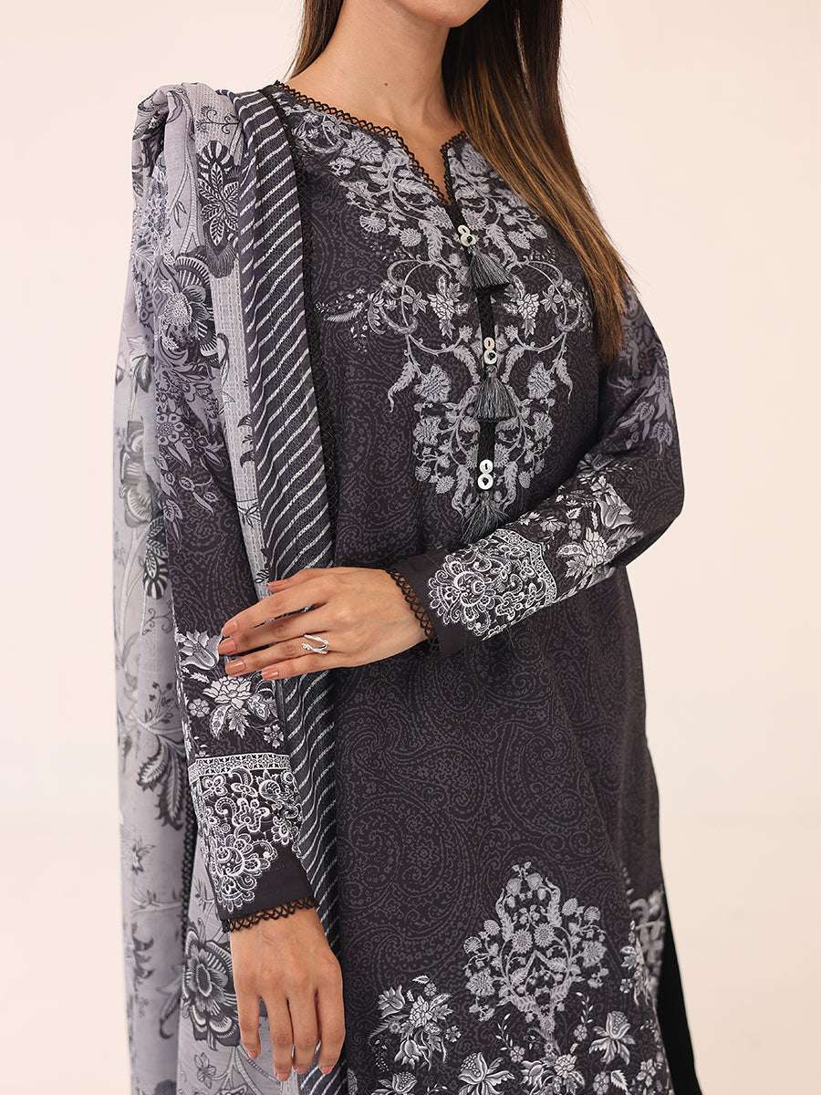 1 & Get 1 Free - MONOCHROME DIGITAL PRINTED LAWN SILK SUIT