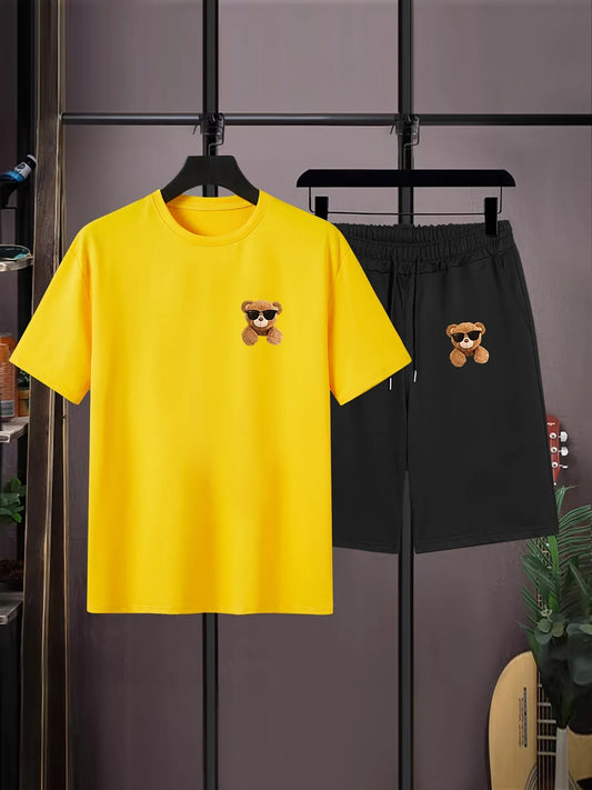 Mens Summer Shorts + T-Shirt Set - SS166 - Yellow Black