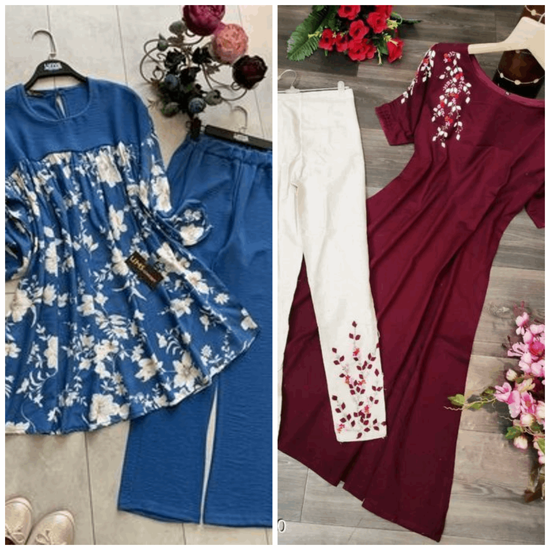 Chic Pack of 2 Women's Casual Summer Suit Set β Premium Stitched Kurti & Trousers | 50% Off Summer Sale | Item No. 986488