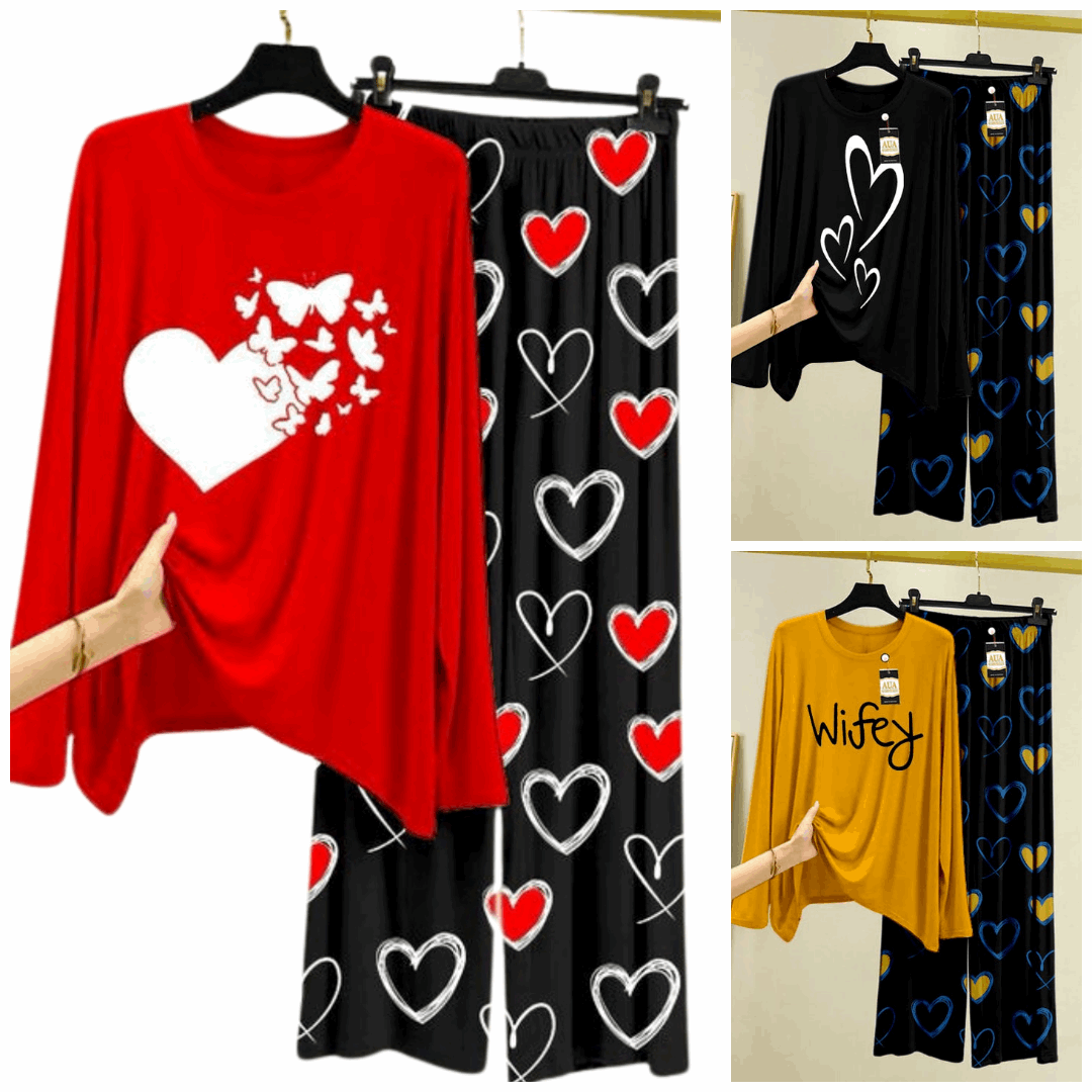 Pack of 3 Women’s Summer Loungewear Sets – Printed T-Shirts & Trousers Women's Summer Suit 884