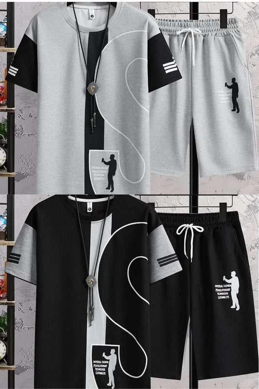 Buy 1 Get 1 Free Men's Summer Set Casual Sports Suit Tracksuit - Short Sleeves T-Shirt  877