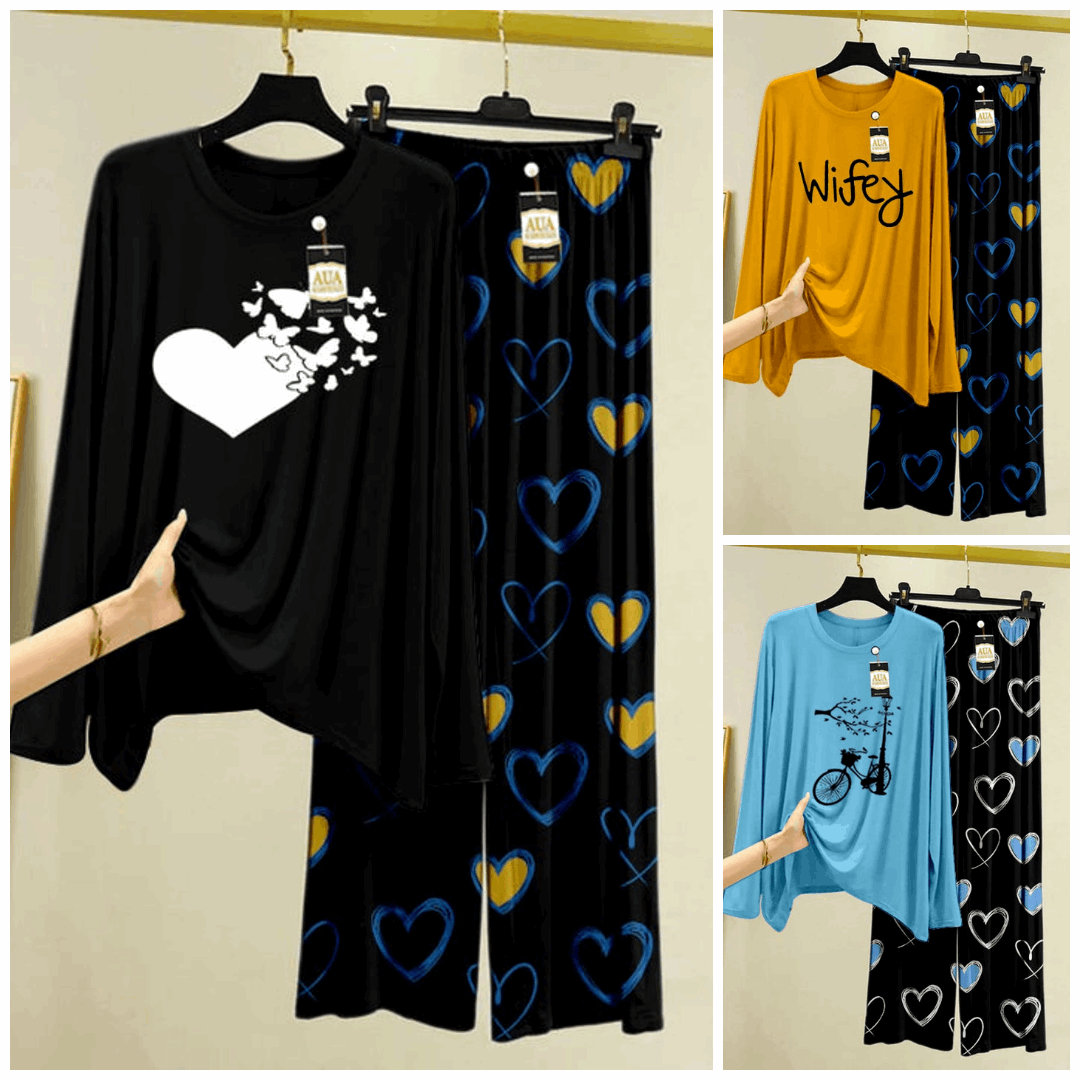 Pack of 3 Women’s Summer Loungewear Sets – Printed T-Shirts & Trousers Women's Summer Suit 885