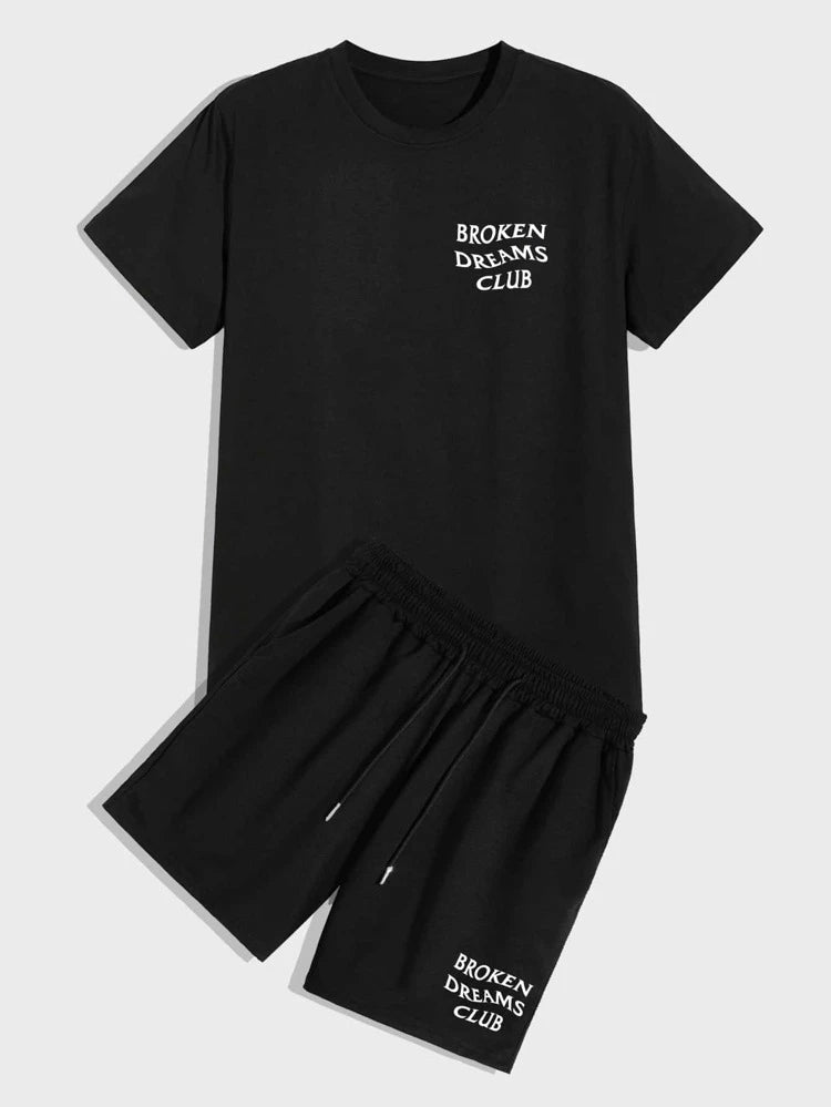 Mens Summer Shorts + T-Shirt Set - SS71 - Black Black