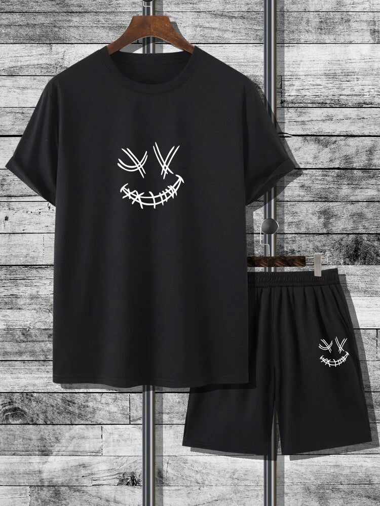 Mens Summer Shorts + T-Shirt Set - SS60 - Black Black