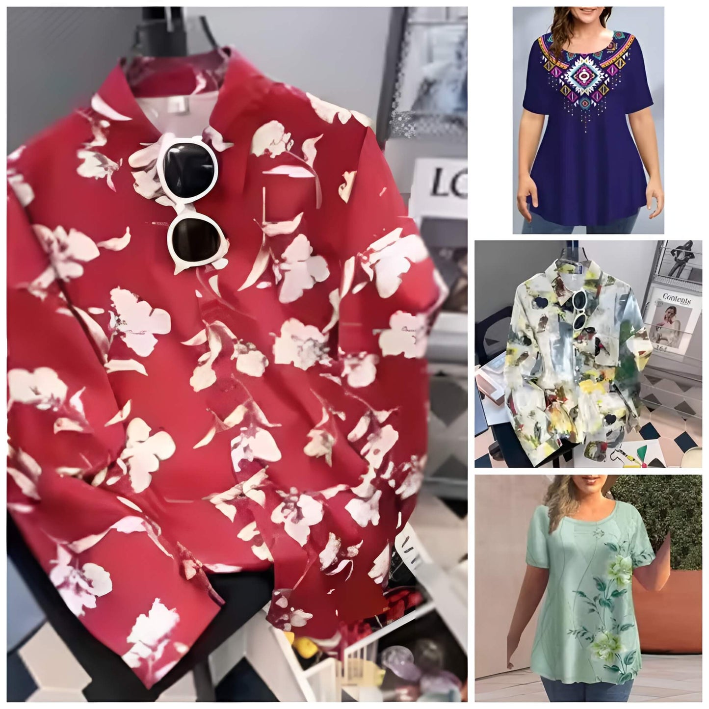 Pack of 4 Trendy Summer T-Shirts for Women β Floral & Graphic Prints | Breathable, Stylish, and Comfortable - 1031