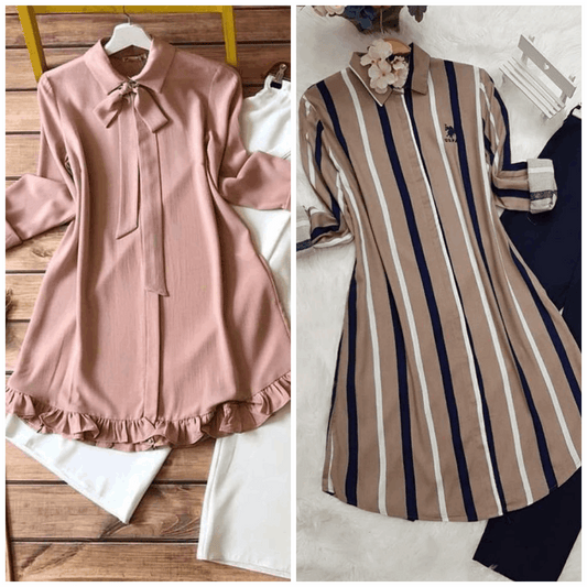 Chic Pack of 2 Women's Casual Summer Suit Set – Premium Stitched Kurti & Trousers | 50% Off Summer Sale | Item No. 986503