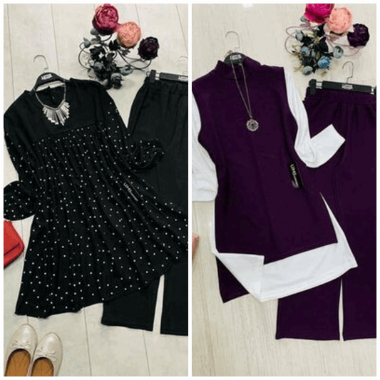 Chic Pack of 2 Women's Casual Summer Suit Set – Premium Stitched Kurti & Trousers | 50% Off Summer Sale | Item No. 986504