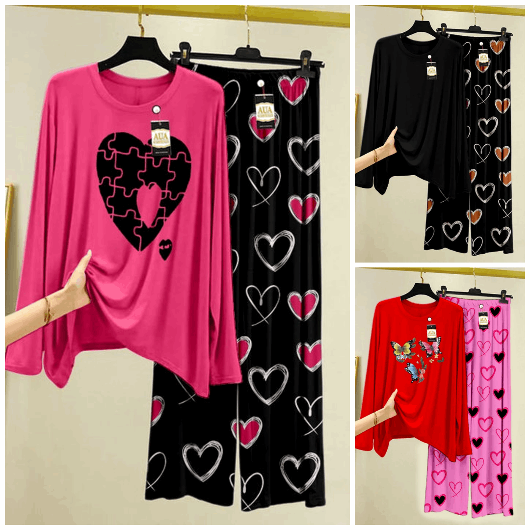 Pack of 3 Women’s Summer Loungewear Sets – Printed T-Shirts & Trousers Women's Summer Suit 890