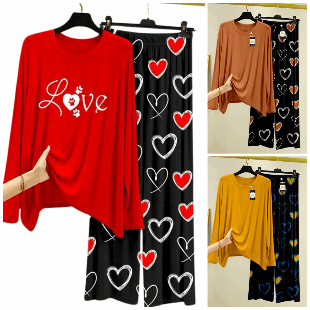 Pack of 3 Women’s Summer Loungewear Sets – Printed T-Shirts & Trousers Women's Summer Suit 892