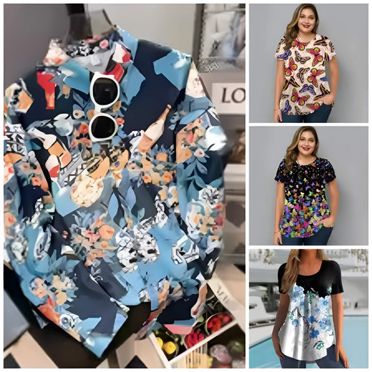 Pack of 4 Trendy Summer T-Shirts for Women – Floral & Graphic Prints | Breathable, Stylish, and Comfortable - 1024