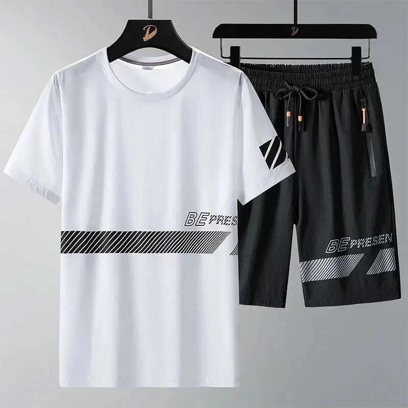 Buy 1 Get 1 Free Men's Summer Set Casual Sports Suit Tracksuit - Short Sleeves T-Shirt 888