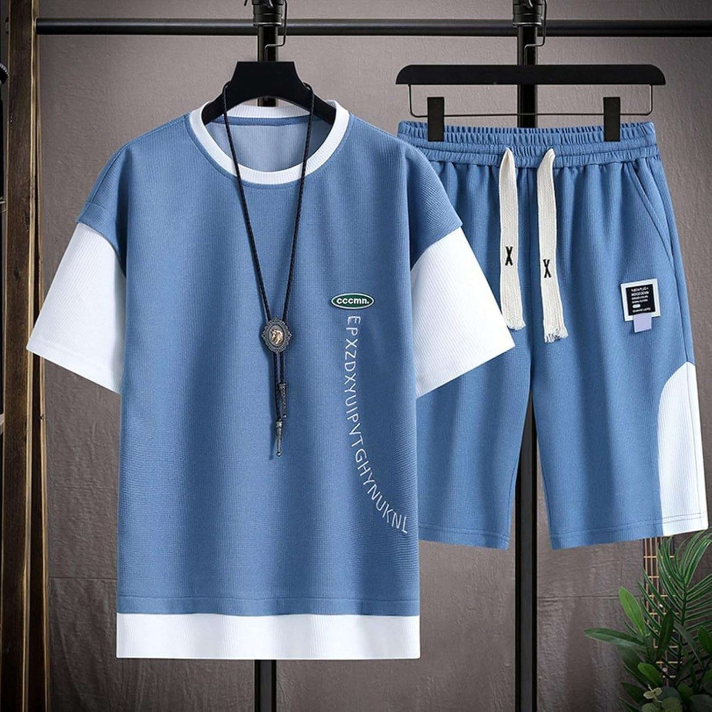 Buy 1 Get 1 Free Men's Summer Set Casual Sports Suit Tracksuit - Short Sleeves T-Shirt 874