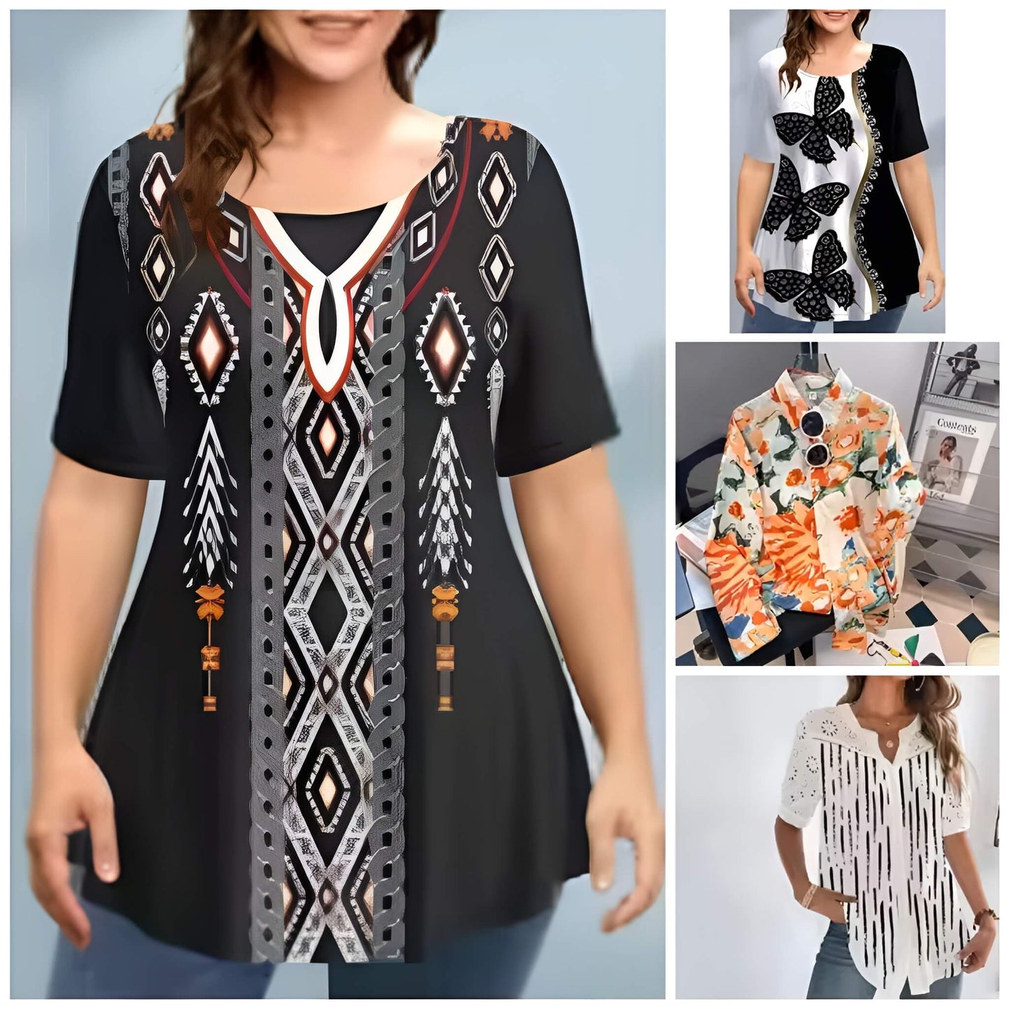 Pack of 4 Trendy Summer T-Shirts for Women β Floral & Graphic Prints | Breathable, Stylish, and Comfortable - 1022