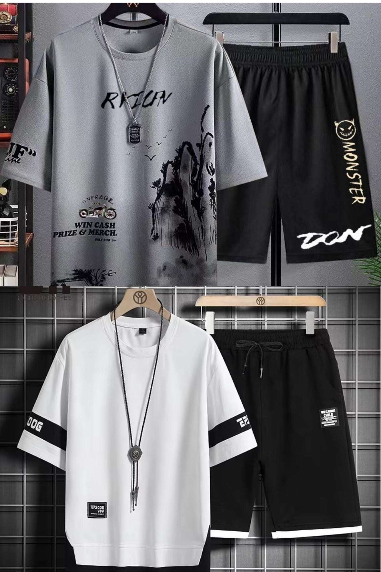 Buy 1 Get 1 Free Men's Summer Set Casual Sports Suit Tracksuit - Short Sleeves T-Shirt 872