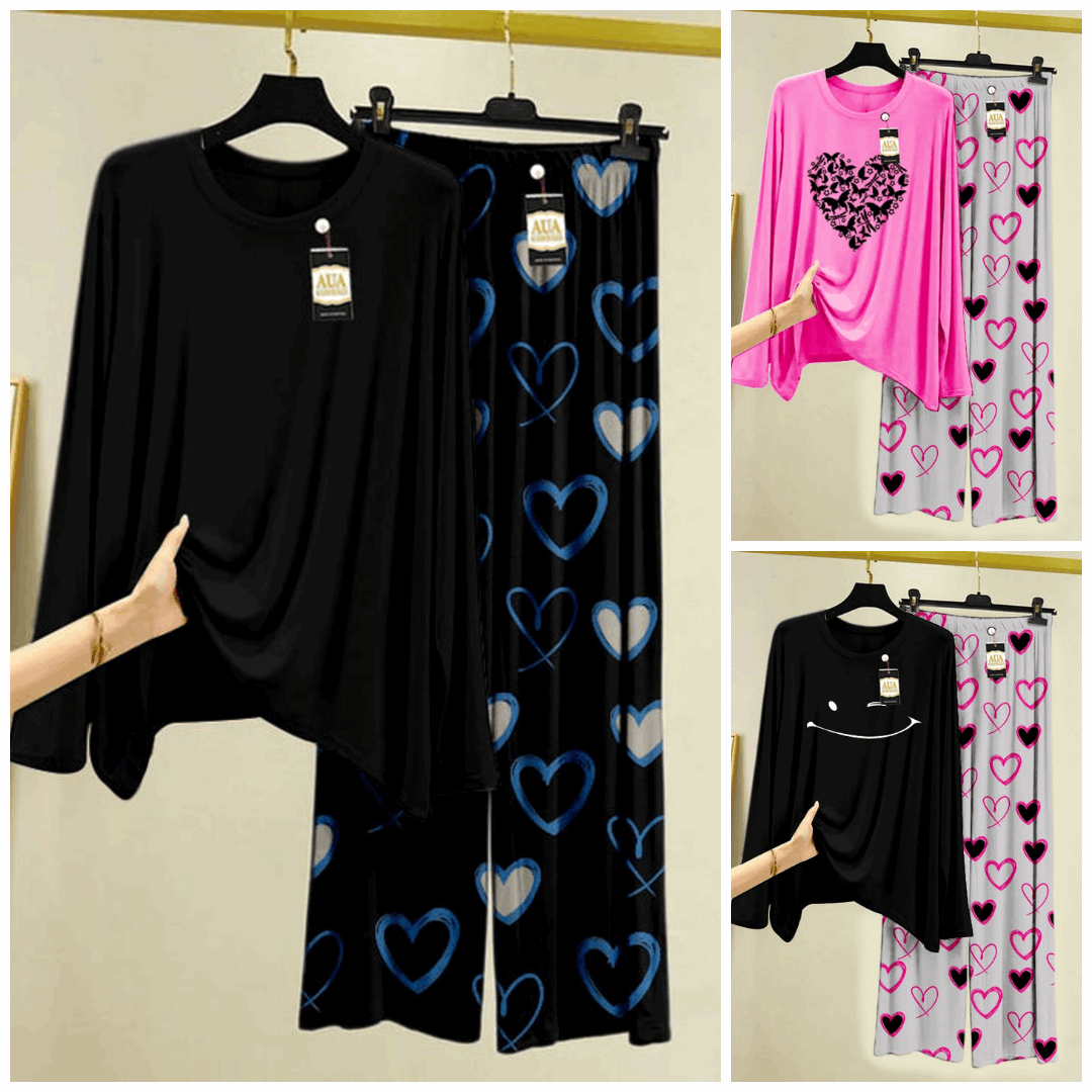 Pack of 3 Women’s Summer Loungewear Sets – Printed T-Shirts & Trousers Women's Summer Suit 902