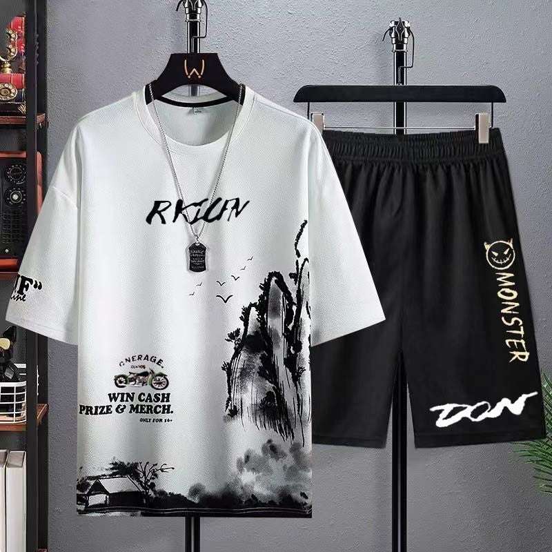 Buy 1 Get 1 Free Men's Summer Set Casual Sports Suit Tracksuit - Short Sleeves T-Shirt 875