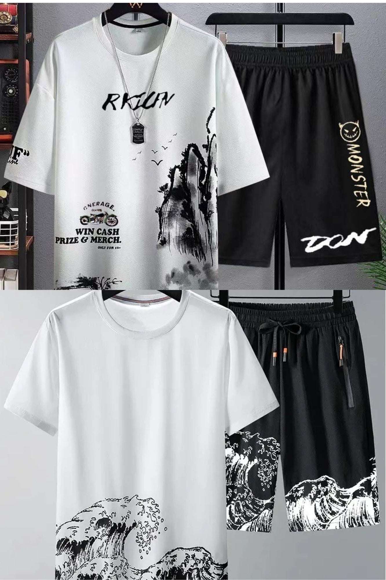 Buy 1 Get 1 Free Men's Summer Set Casual Sports Suit Tracksuit - Short Sleeves T-Shirt 884