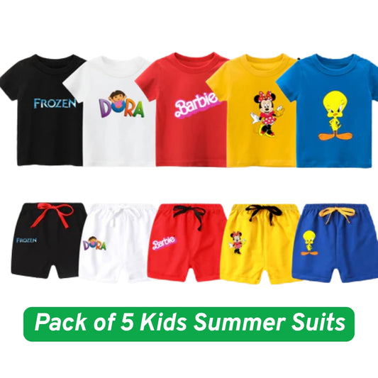 Pack of 5 Kids collection Summer Suits – Stylish Shirt & Shorts Set | Breathable, Durable & Vibrant 631