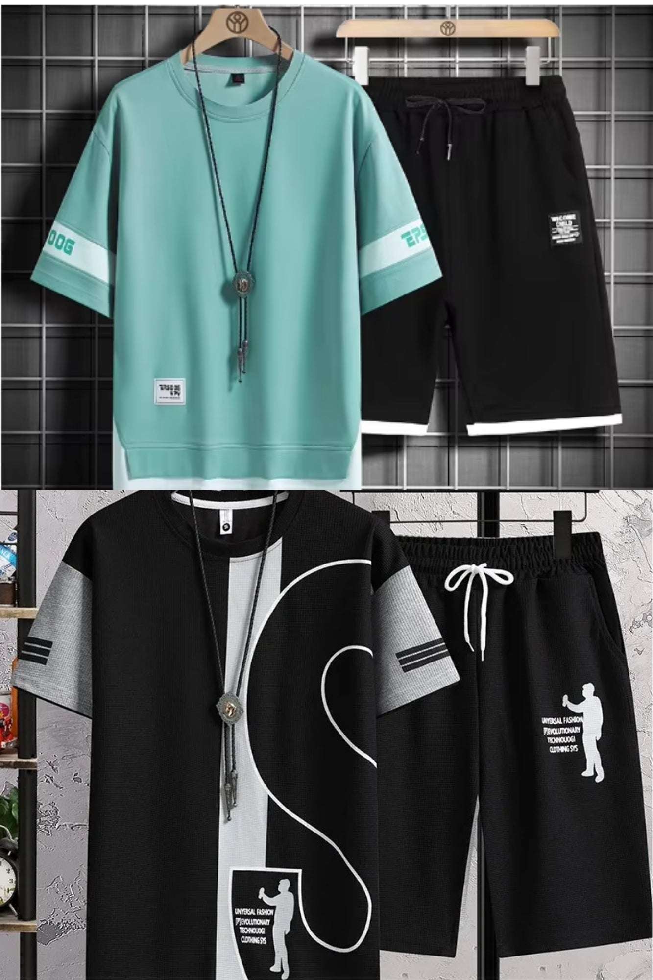 Buy 1 Get 1 Free Men's Summer Set Casual Sports Suit Tracksuit - Short Sleeves T-Shirt 886