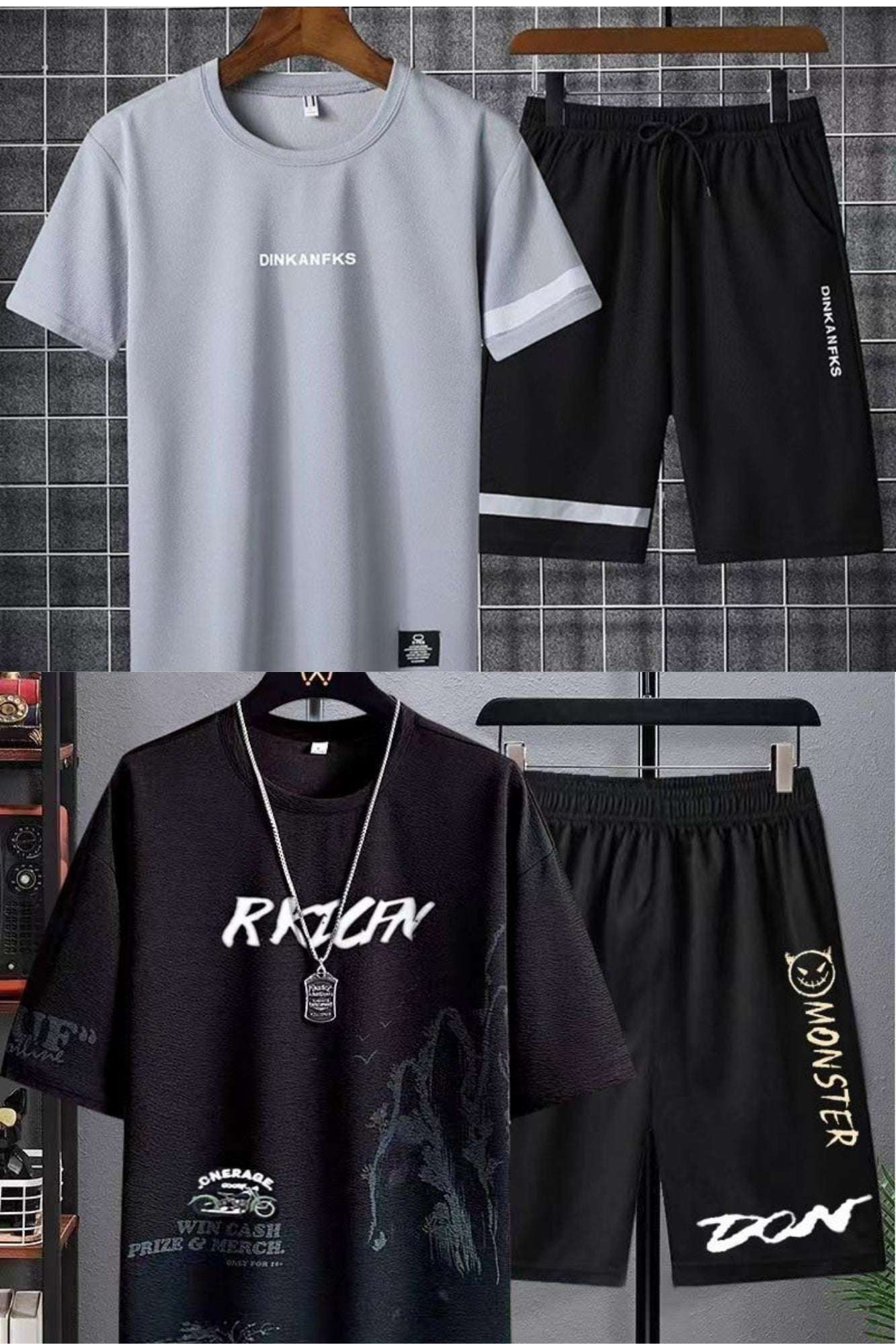 Buy 1 Get 1 Free Men's Summer Set Casual Sports Suit Tracksuit - Short Sleeves T-Shirt 887