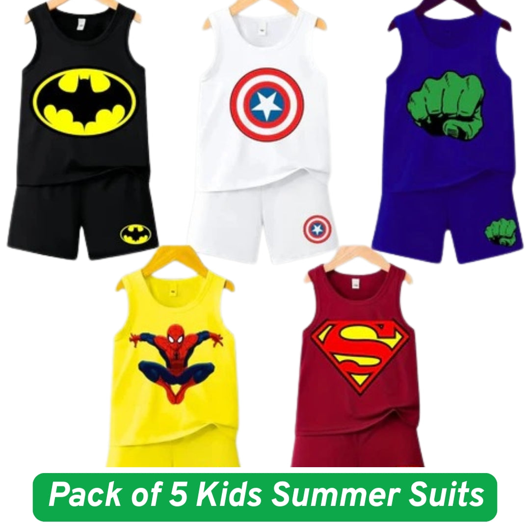 Pack of 5 Kids collection Summer Suits – Stylish Shirt & Shorts Set | Breathable, Durable & Vibrant 629