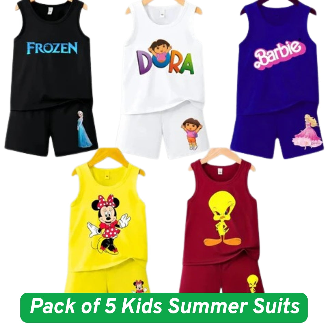 Pack of 5 Kids collection Summer Suits – Stylish Shirt & Shorts Set | Breathable, Durable & Vibrant 626