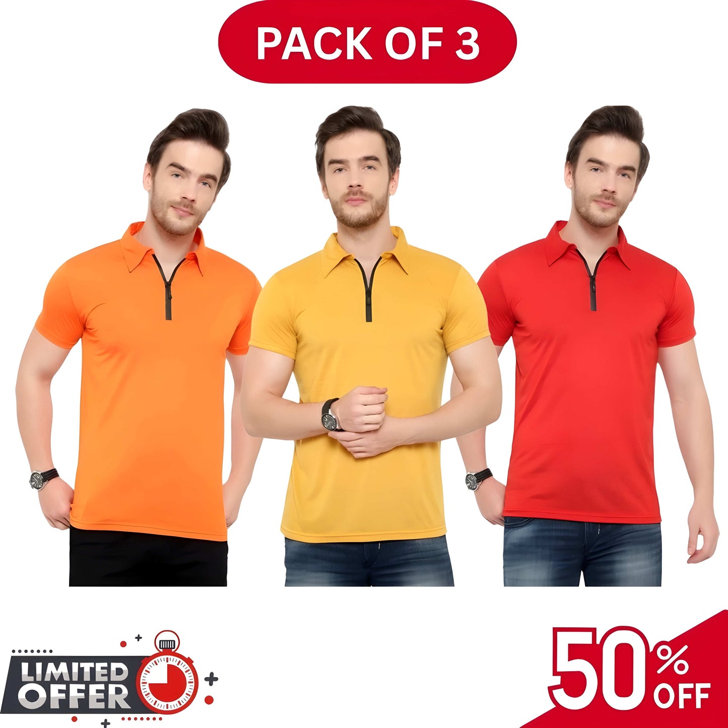 Pack of 3 | 50% OFF Men's Stylish Polo T-Shirts | Article#1042