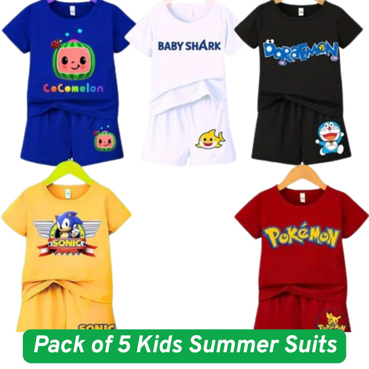 Pack of 5 Kids collection Summer Suits – Stylish Shirt & Shorts Set | Breathable, Durable & Vibrant 622