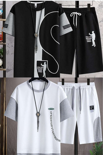 Buy 1 Get 1 Free Men's Summer Set Casual Sports Suit Tracksuit - Short Sleeves T-Shirt 897