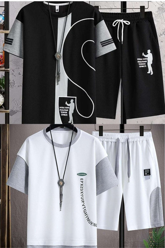 Buy 1 Get 1 Free Men's Summer Set Casual Sports Suit Tracksuit - Short Sleeves T-Shirt  897
