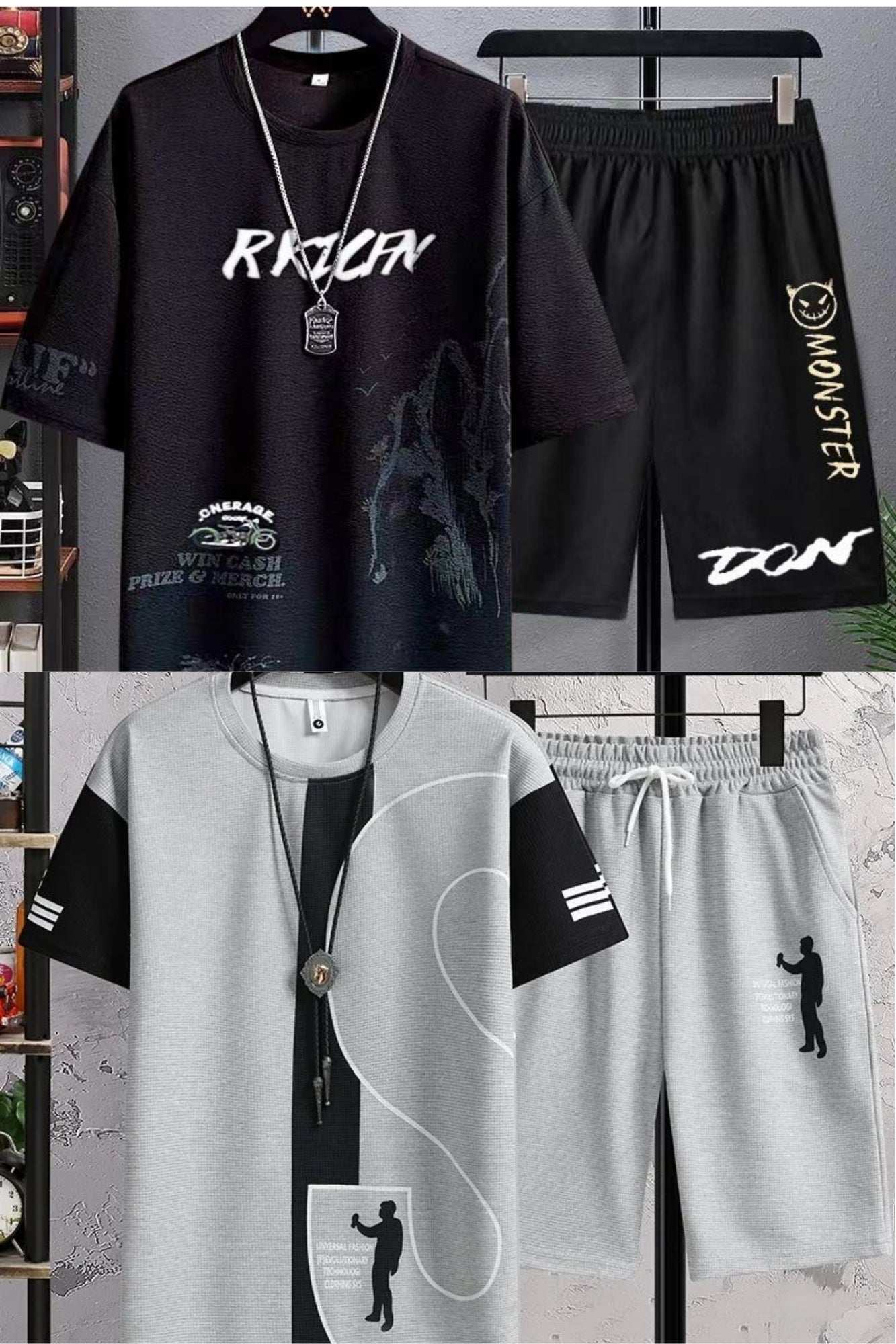 Buy 1 Get 1 Free Men's Summer Set Casual Sports Suit Tracksuit - Short Sleeves T-Shirt  898