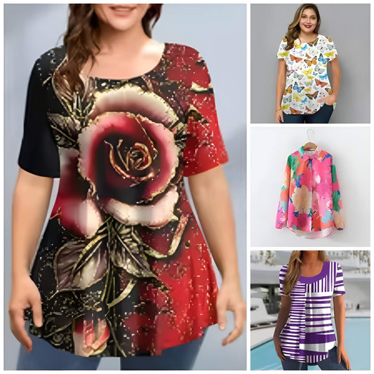 Pack of 4 Trendy Summer T-Shirts for Women – Floral & Graphic Prints | Breathable, Stylish, and Comfortable - 1043