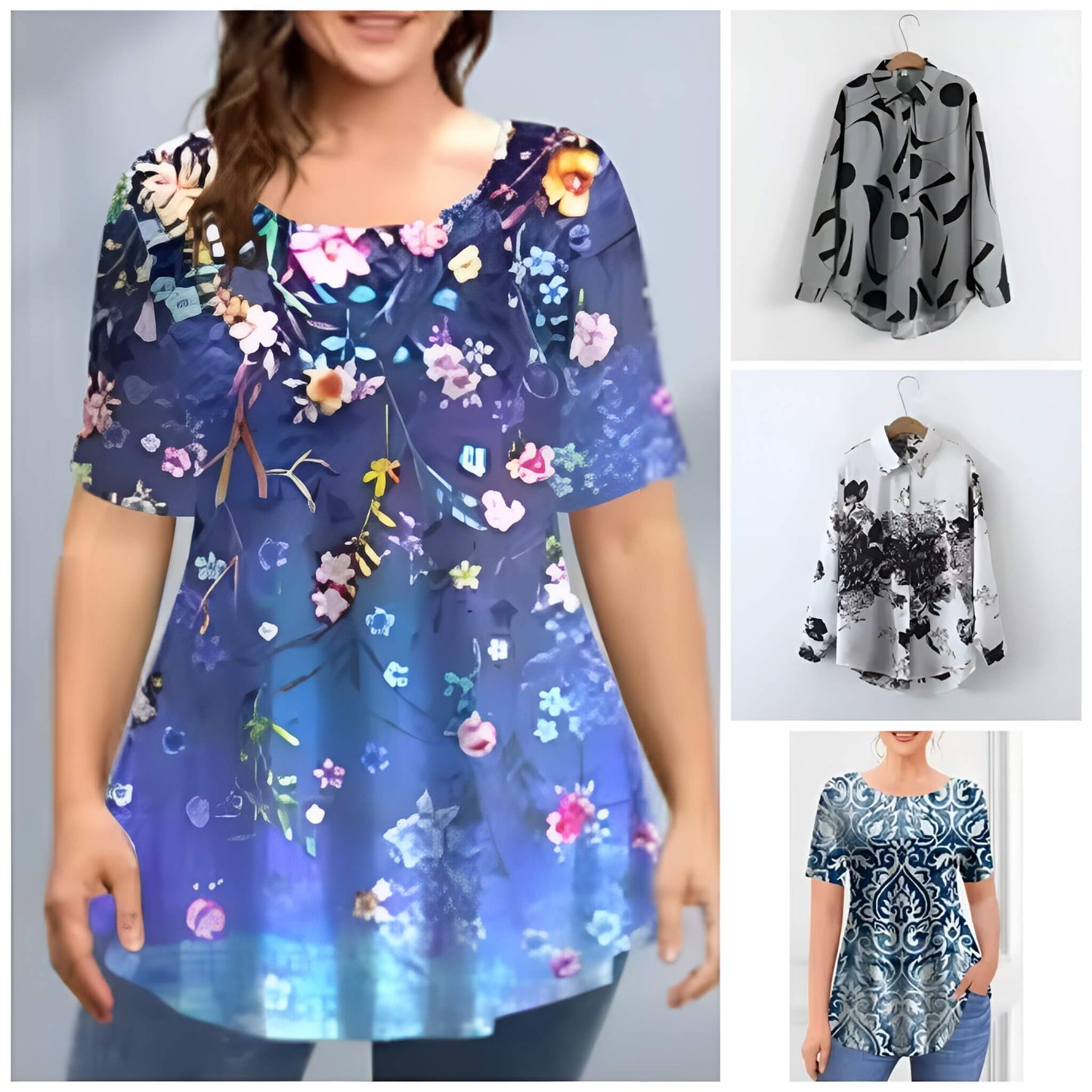 Pack of 4 Trendy Summer T-Shirts for Women β Floral & Graphic Prints | Breathable, Stylish, and Comfortable - 1042