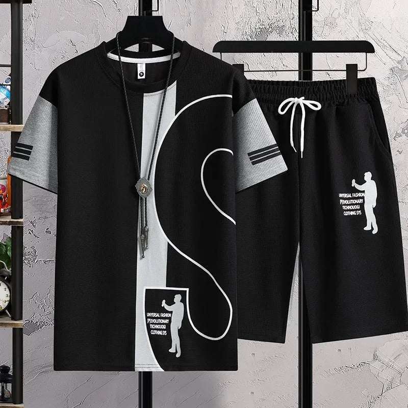 Buy 1 Get 1 Free Men's Summer Set Casual Sports Suit Tracksuit - Short Sleeves T-Shirt 886