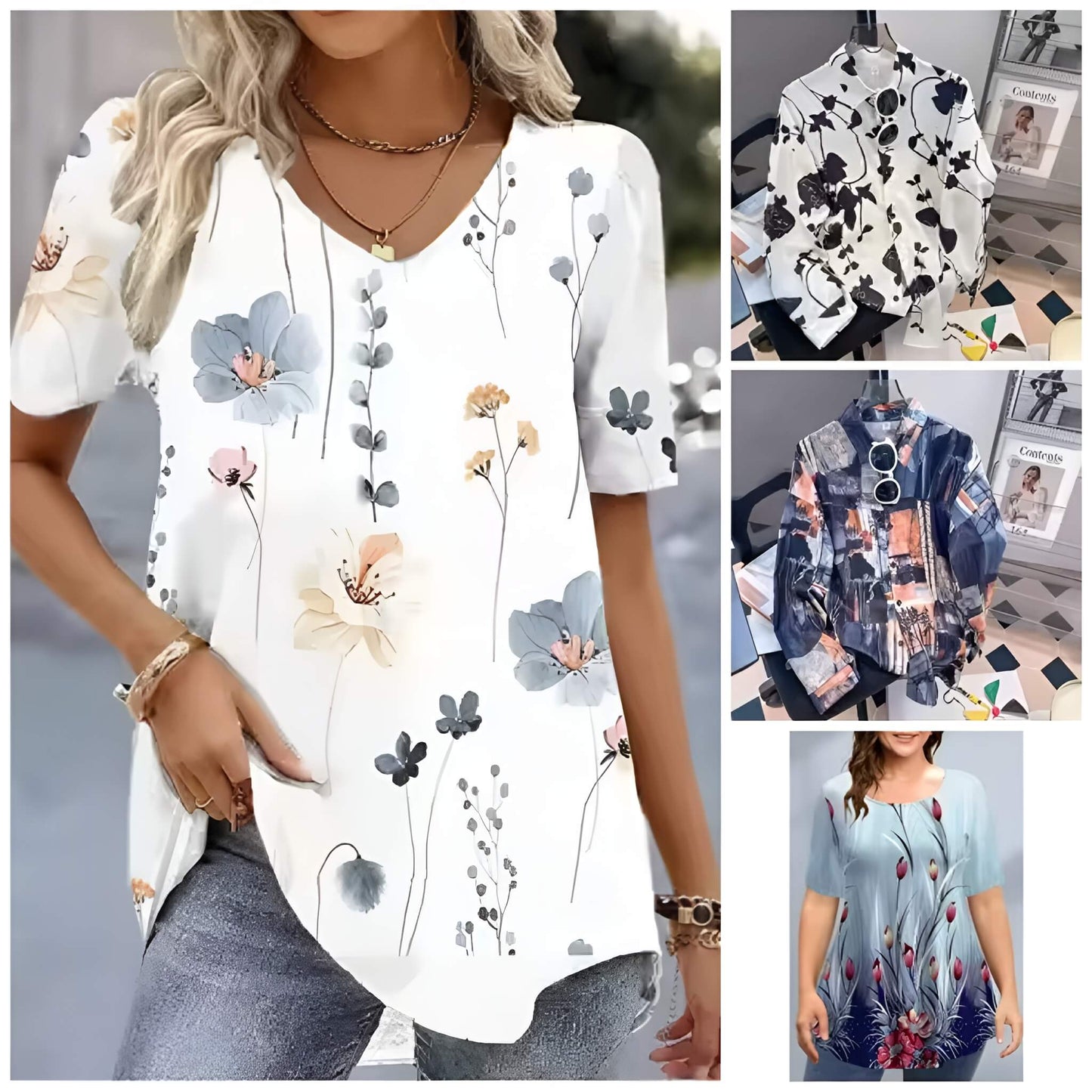 Pack of 4 Trendy Summer T-Shirts for Women β Floral & Graphic Prints | Breathable, Stylish, and Comfortable - 1041