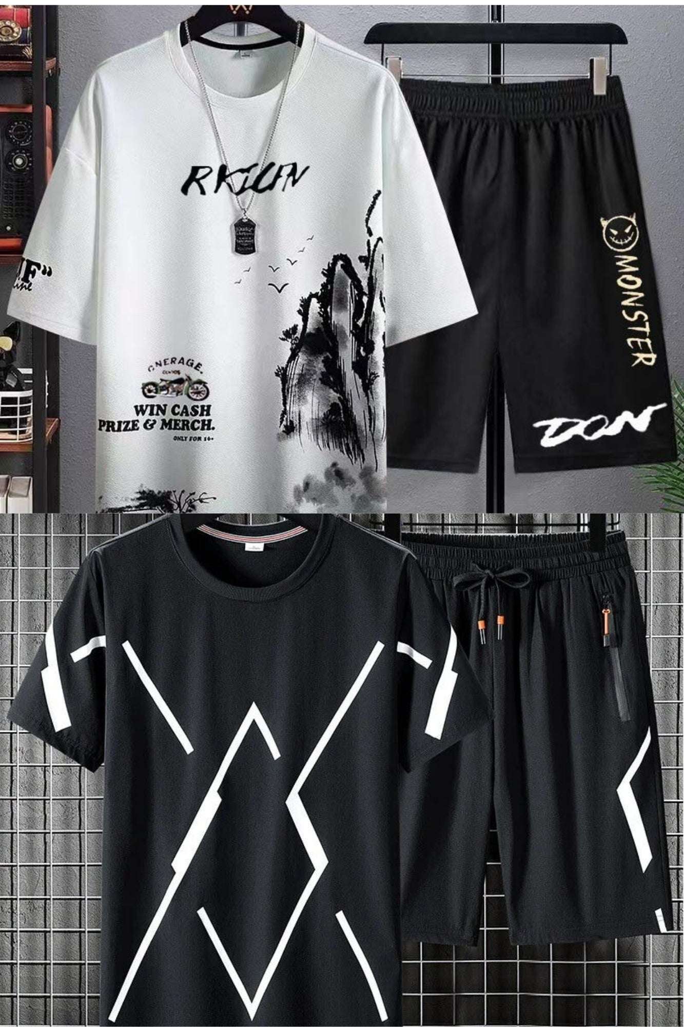 Buy 1 Get 1 Free Men's Summer Set Casual Sports Suit Tracksuit - Short Sleeves T-Shirt 875