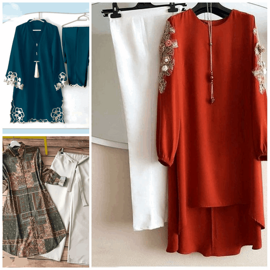 Pack of 3 Women's Casual Summer Suit Set Stylish,  Premium Stitched Kurti & Trousers l 40% OFF l 7634957