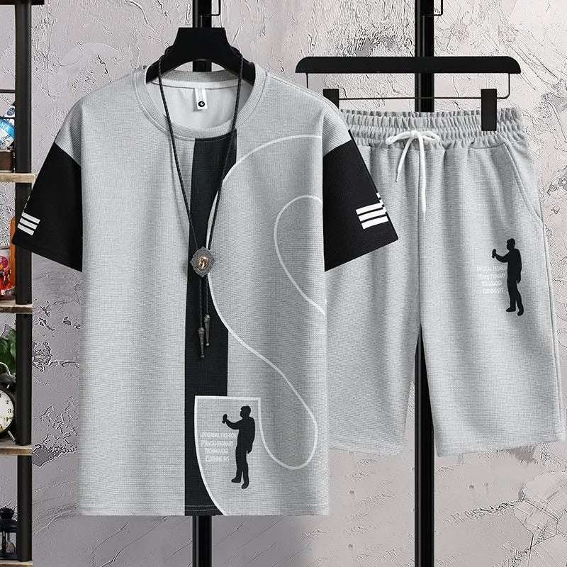 Buy 1 Get 1 Free Men's Summer Set Casual Sports Suit Tracksuit - Short Sleeves T-Shirt 877