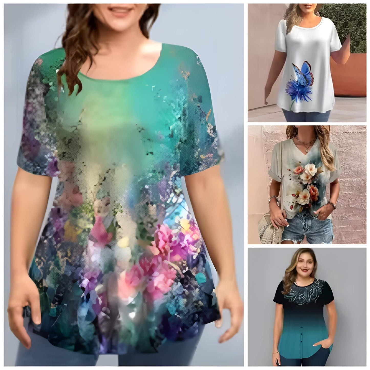 Pack of 4 Trendy Summer T-Shirts for Women β Floral & Graphic Prints | Breathable, Stylish, and Comfortable - 1038