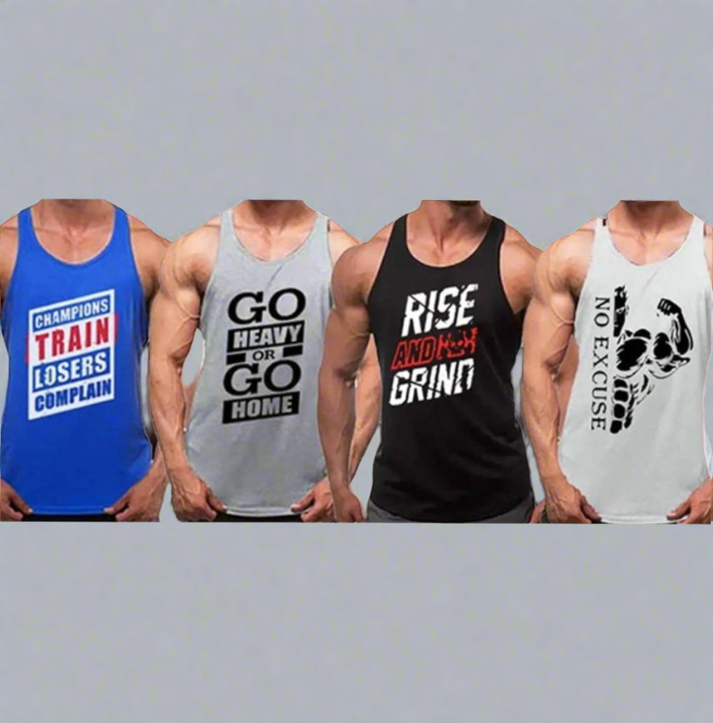 Pack of 4 Printed gym sando tanks