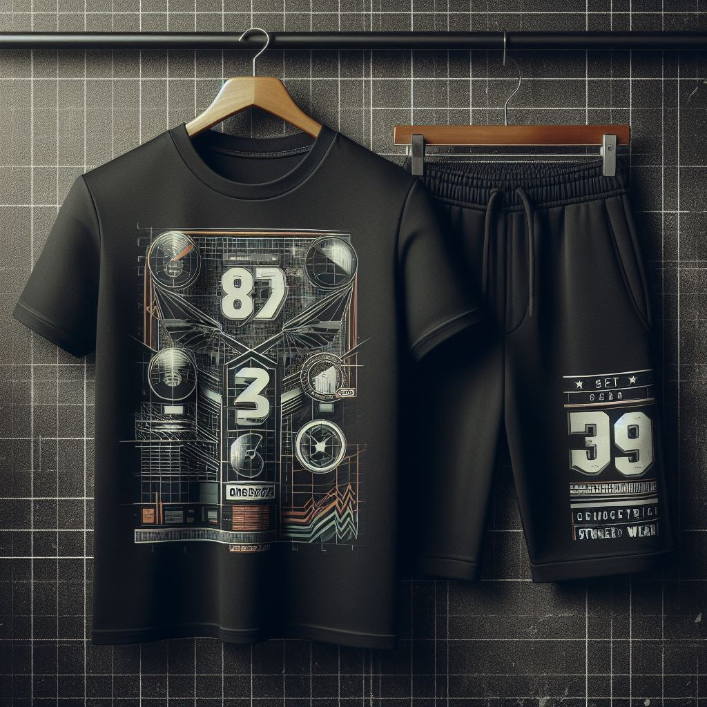 Mens Summer Shorts + T-Shirt Set - SS192 - Black Black