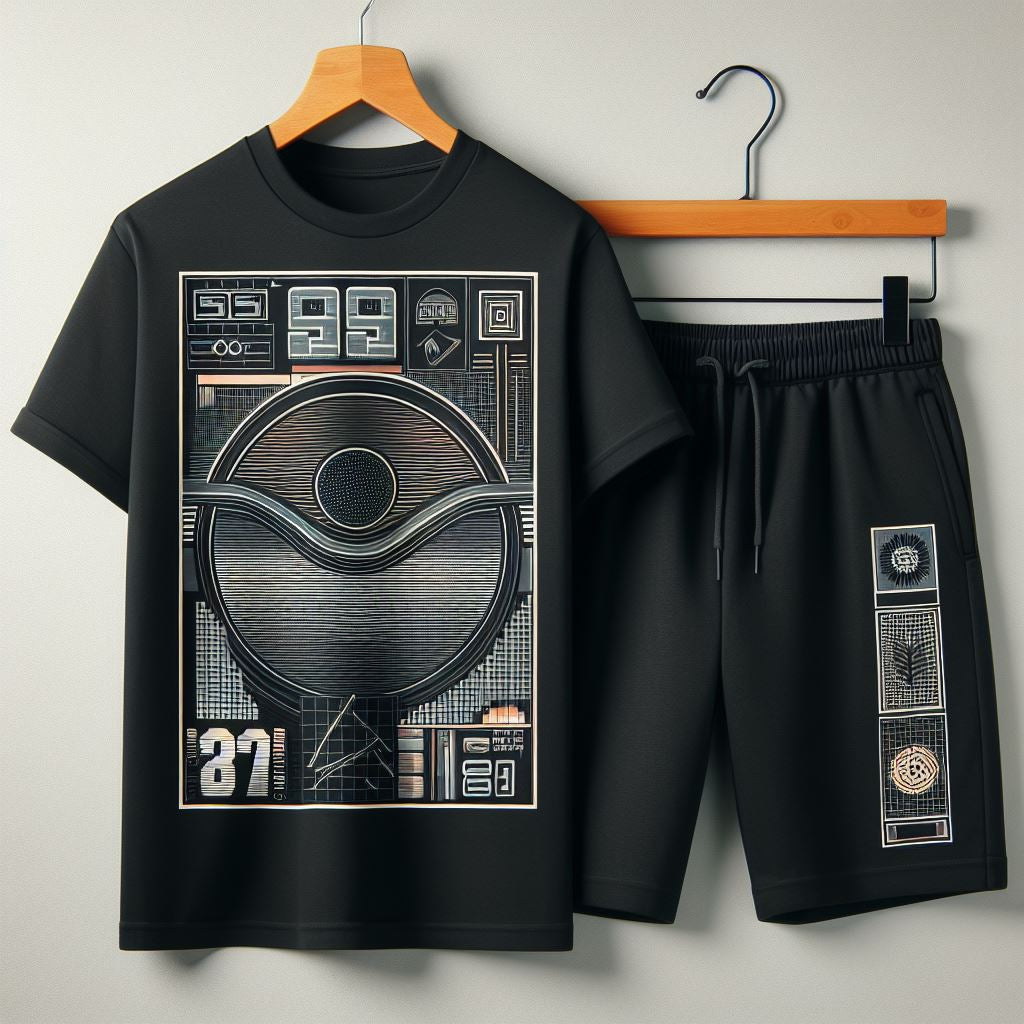 Mens Summer Shorts + T-Shirt Set  - SS193 - Black Black