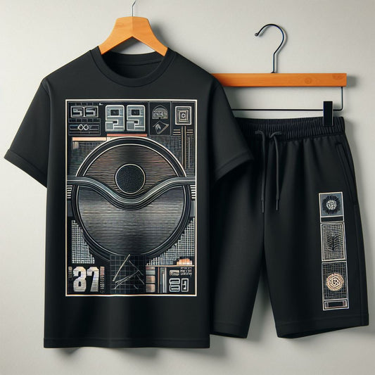 Mens Summer Shorts + T-Shirt Set  - SS193 - Black Black