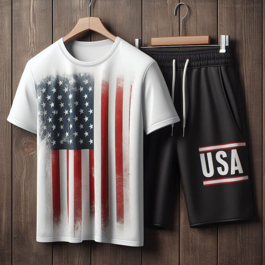 Mens Summer Shorts + T-Shirt Set  - SS196 - White Black