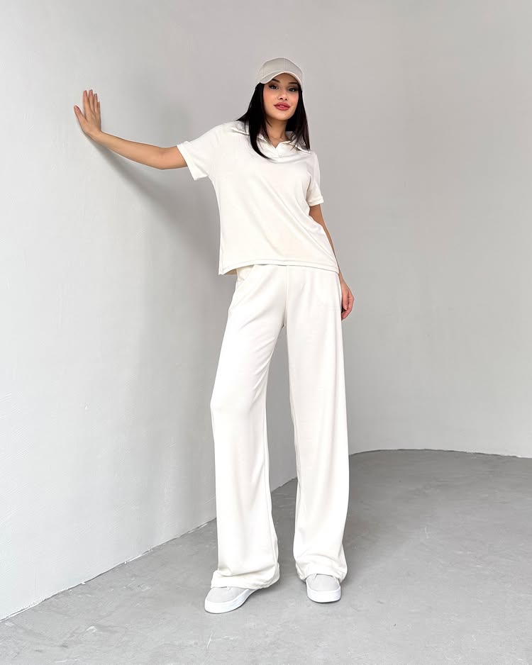 Summer Casual Women's Polo Collar Top & Trouser Set