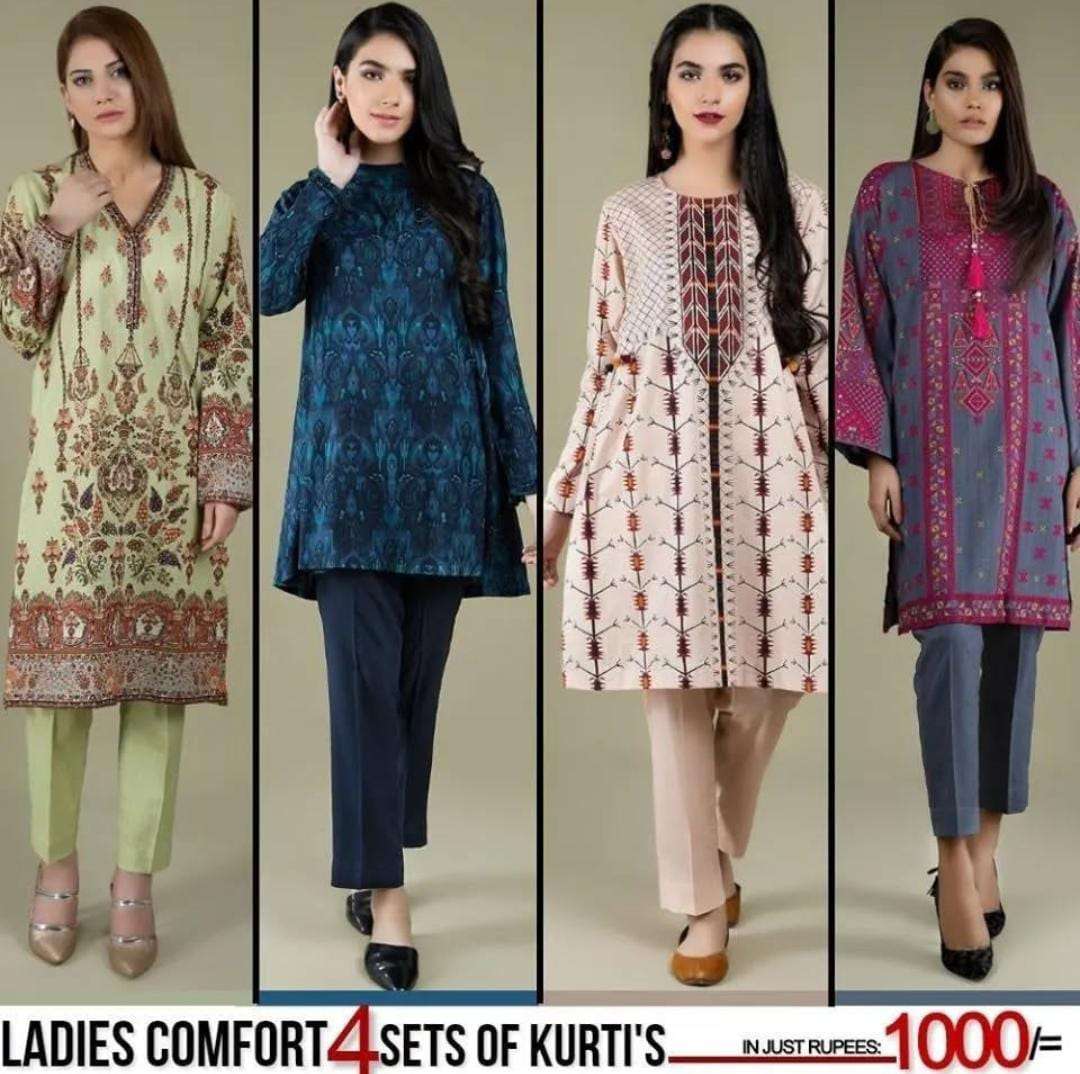 Pack of 4 Women's Summer Cotton Kurtis - 50% Off Sale - 1033467