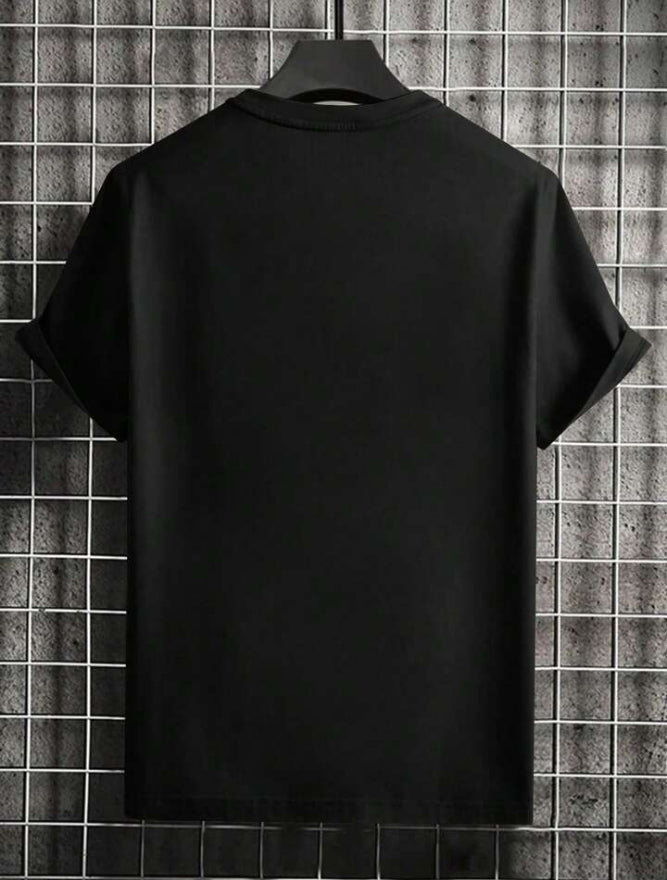 Men's Letter Printed Round Neck Drop Shoulder.